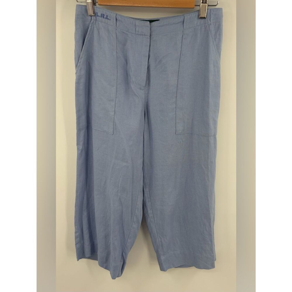 Ralph Lauren vintage linen wide leg cropped patch pocket blue pant women’s 4